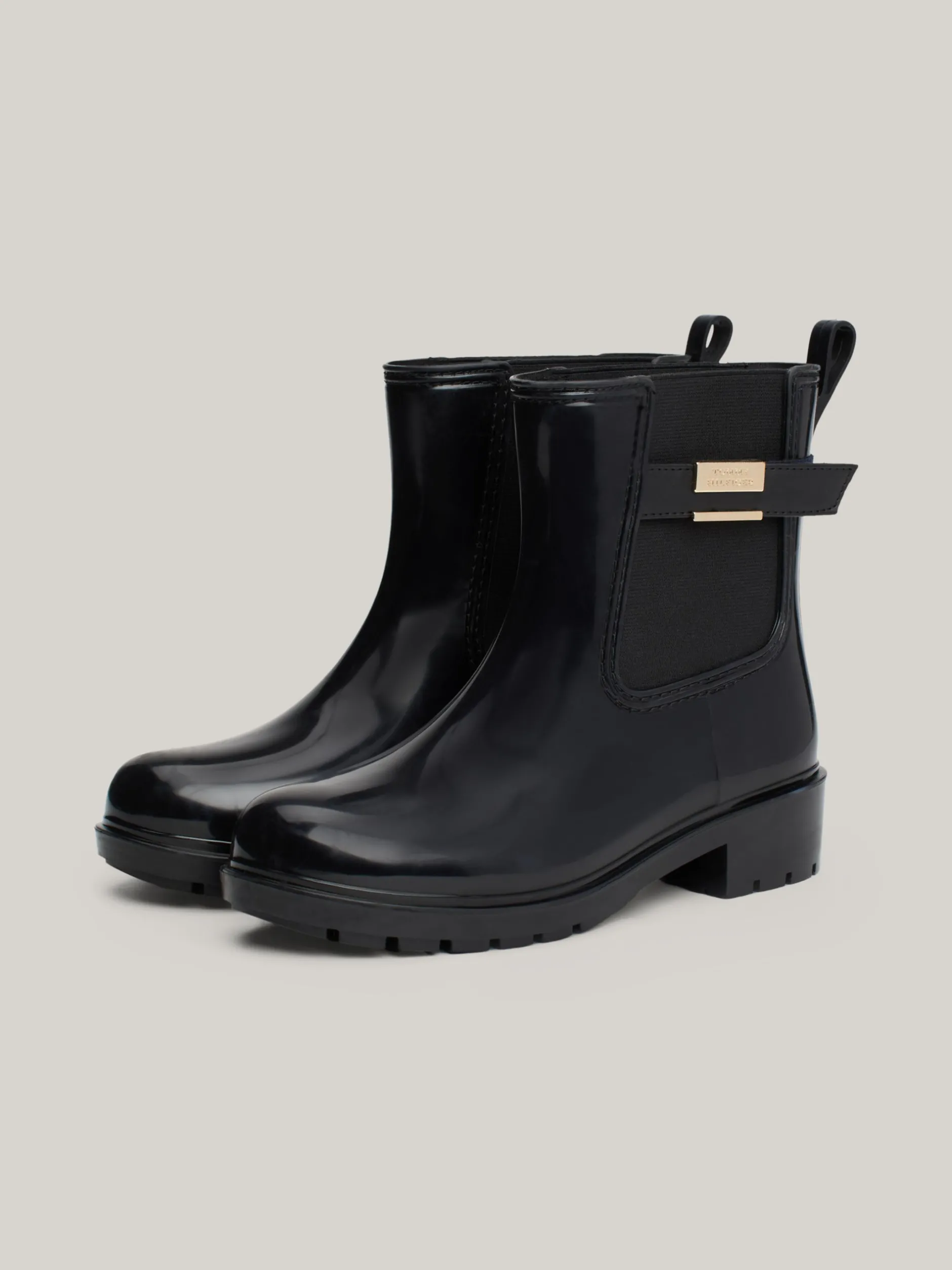 Botki*Tommy Hilfiger Gumowce Na Obcasie Klockowym BLACK