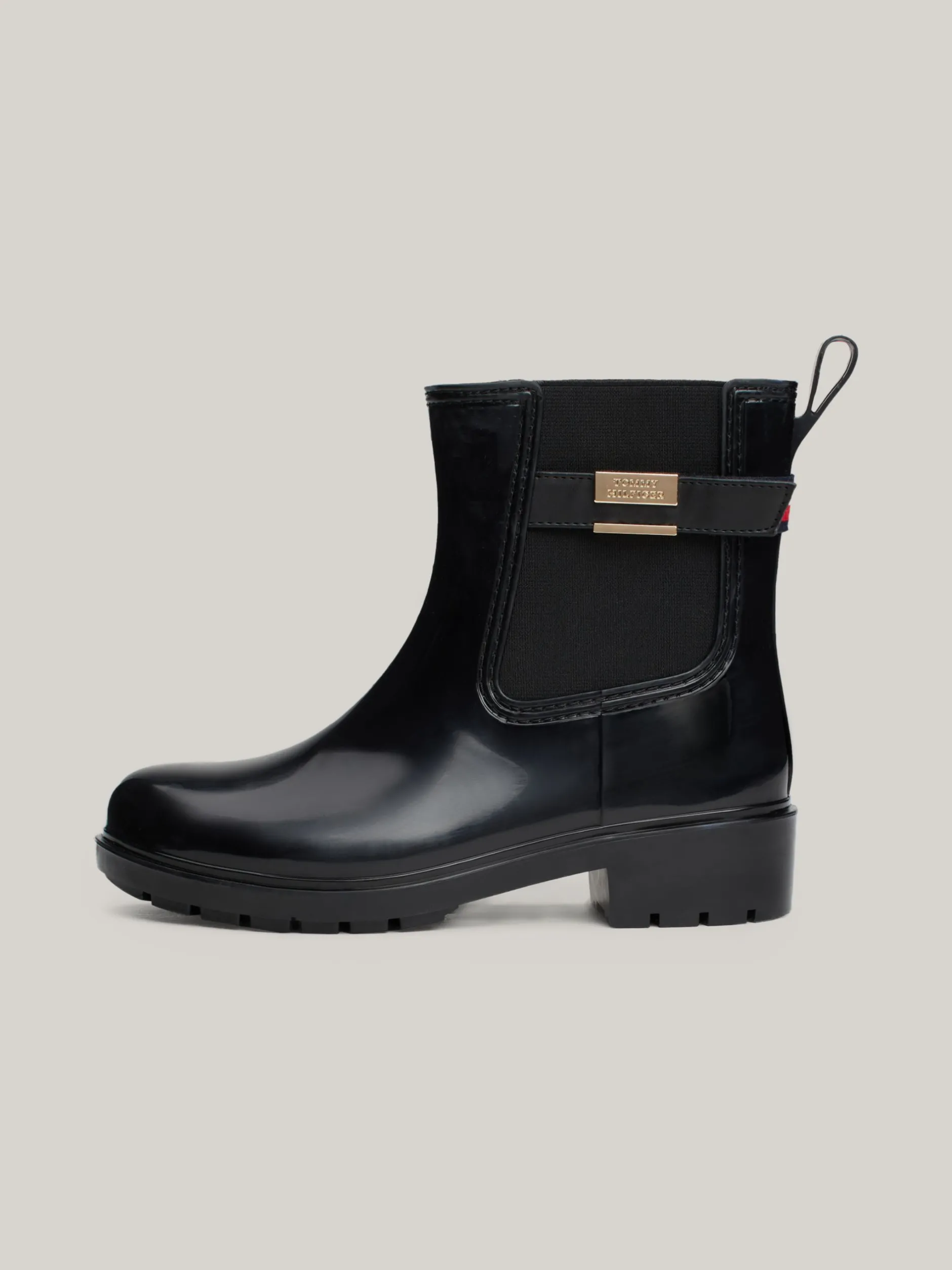 Botki*Tommy Hilfiger Gumowce Na Obcasie Klockowym BLACK