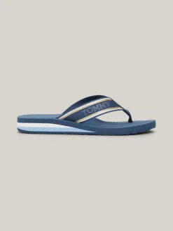 Sandały*Tommy Hilfiger Japonki Z Parcianymi Paskami I Logo FOSSIL BLUE