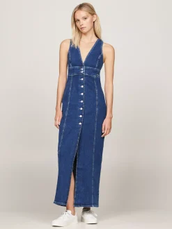 Sukienki*Tommy Hilfiger Jeansowa Sukienka Maxi Z Zapięciem Na Guziki DENIM MEDIUM