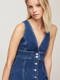 Sukienki*Tommy Hilfiger Jeansowa Sukienka Maxi Z Zapięciem Na Guziki DENIM MEDIUM
