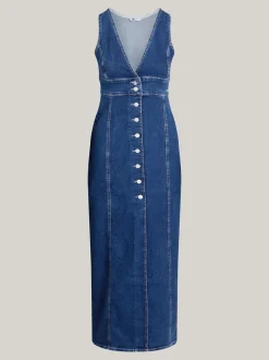 Sukienki*Tommy Hilfiger Jeansowa Sukienka Maxi Z Zapięciem Na Guziki DENIM MEDIUM
