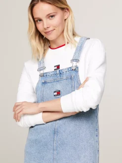 Sukienki*Tommy Hilfiger Jeansowa Sukienka Ogrodniczka O Długości Mini DENIM LIGHT