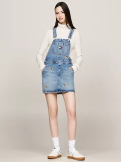 Sukienki*Tommy Hilfiger Jeansowa Sukienka Ogrodniczka Z Haftem DENIM MEDIUM
