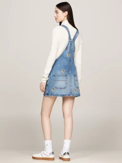 Sukienki*Tommy Hilfiger Jeansowa Sukienka Ogrodniczka Z Haftem DENIM MEDIUM