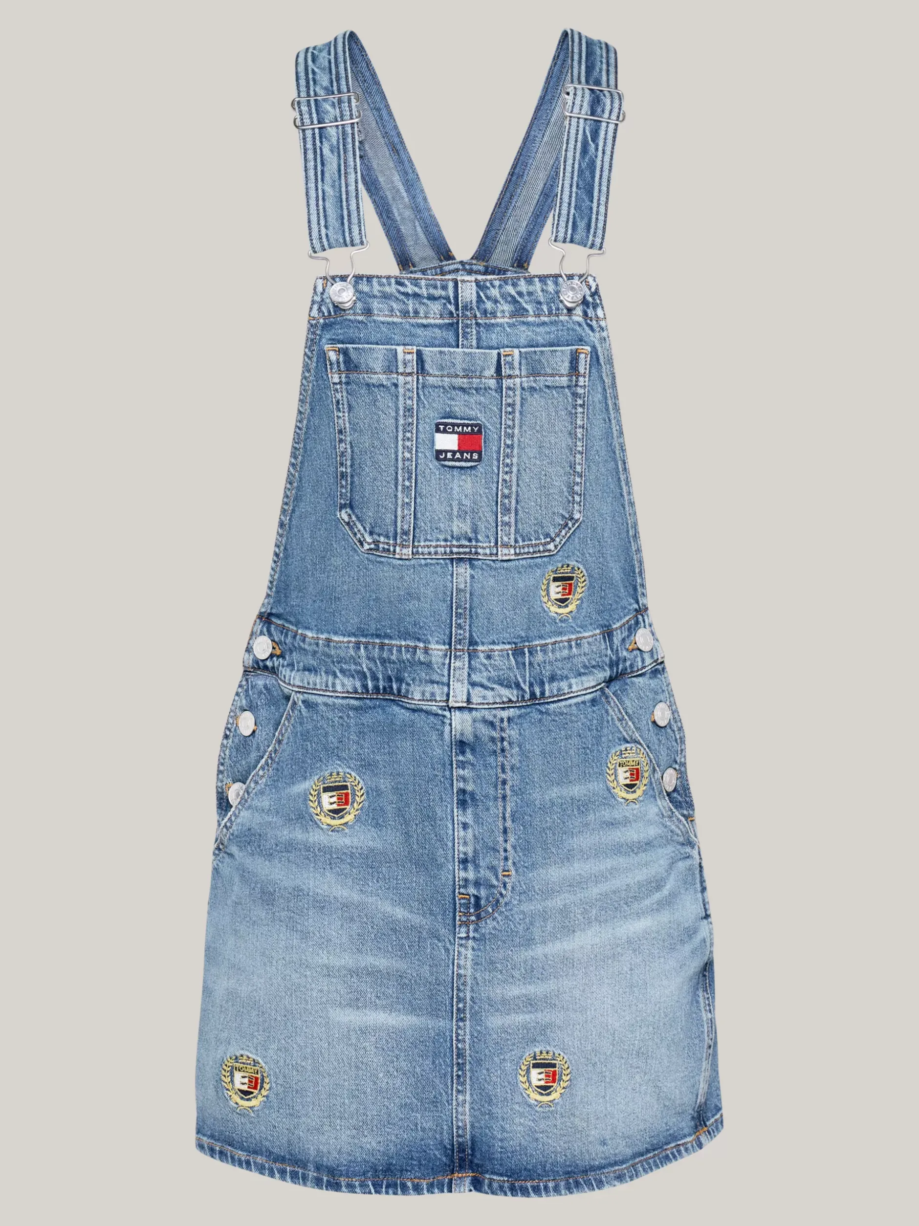 Sukienki*Tommy Hilfiger Jeansowa Sukienka Ogrodniczka Z Haftem DENIM MEDIUM