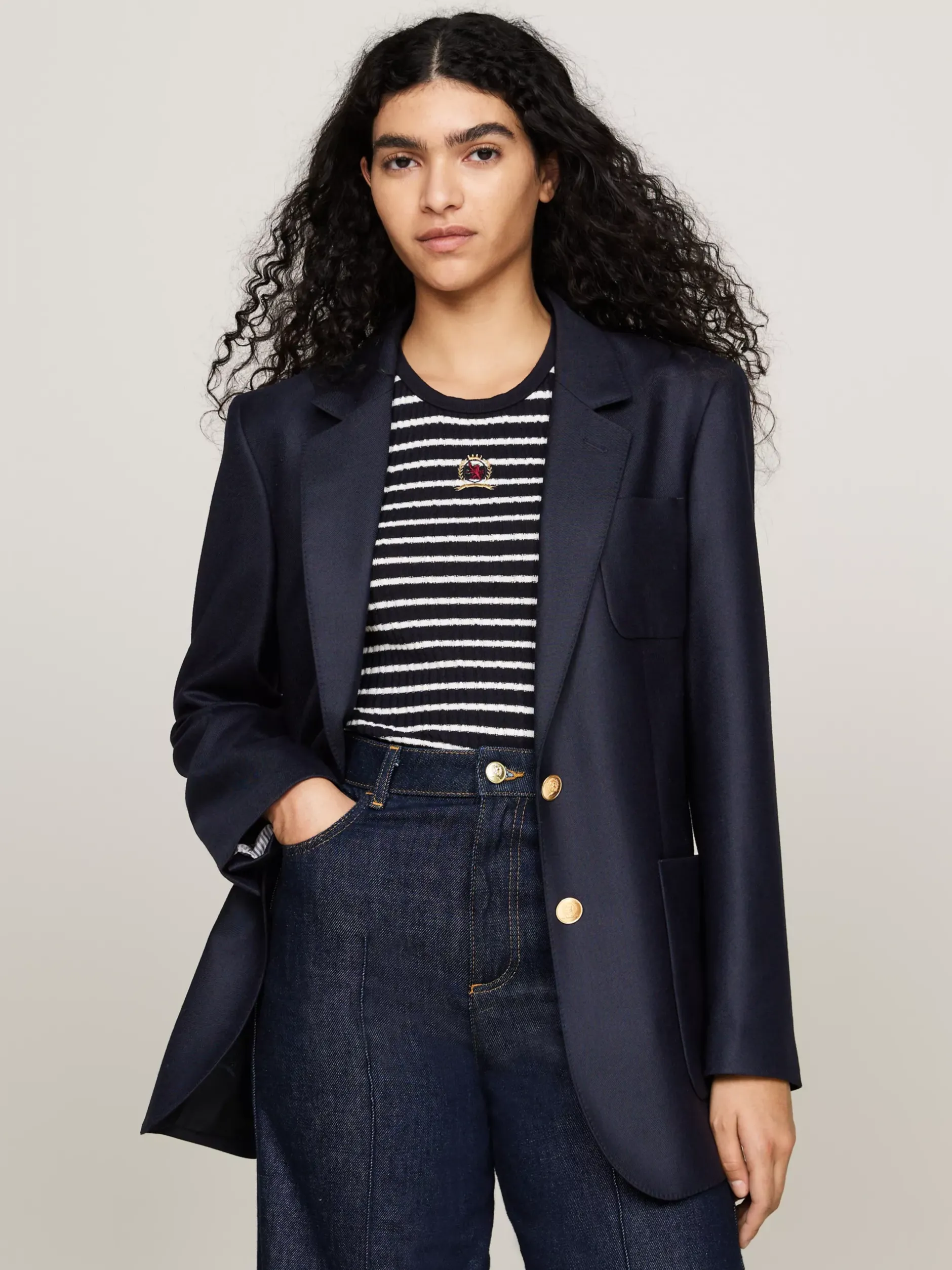 Marynarki*Tommy Hilfiger Jednorzędowa Luźna Marynarka Z Emblematem DESERT SKY
