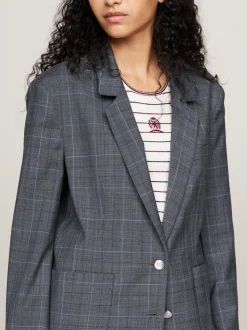 Marynarki*Tommy Hilfiger Jednorzędowa Marynarka W Kratę MEDIUM GREY HEATHER
