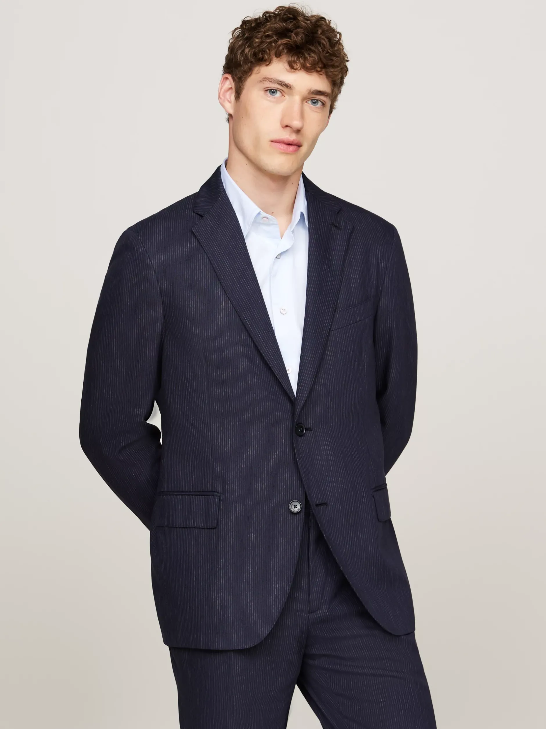 Garnitury I Kostiumy*Tommy Hilfiger Jednorzędowy Dwuczęściowy Garnitur W Prążki BLUE