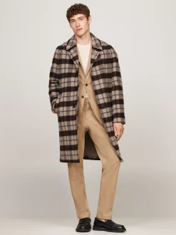 Garnitury I Kostiumy|Kurtki & Płaszcze*Tommy Hilfiger Jednorzędowy Płaszcz W Prostą Kratę BEIGE