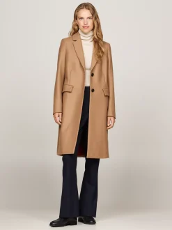Kurtki & Płaszcze|Wełniane Płaszcze*Tommy Hilfiger Jednorzędowy Płaszcz Z Dodatkiem Kaszmiru LIGHT SEPIA BROWN