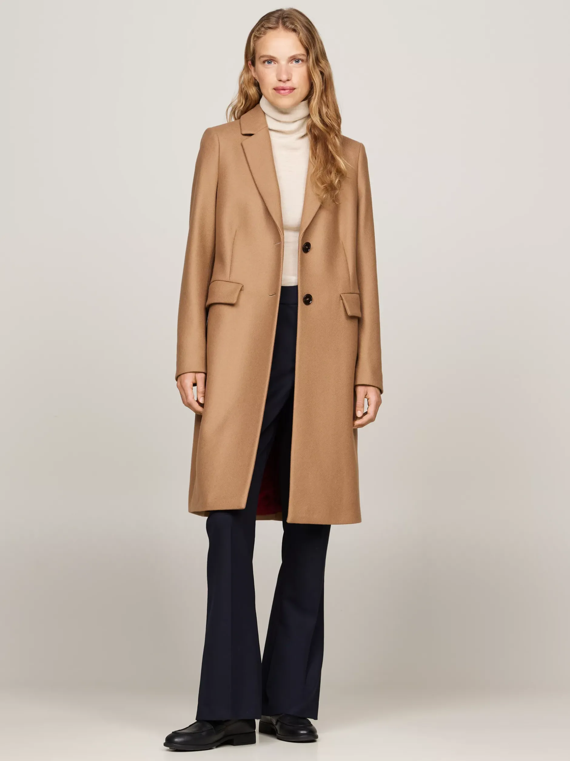 Kurtki & Płaszcze|Wełniane Płaszcze*Tommy Hilfiger Jednorzędowy Płaszcz Z Dodatkiem Kaszmiru LIGHT SEPIA BROWN