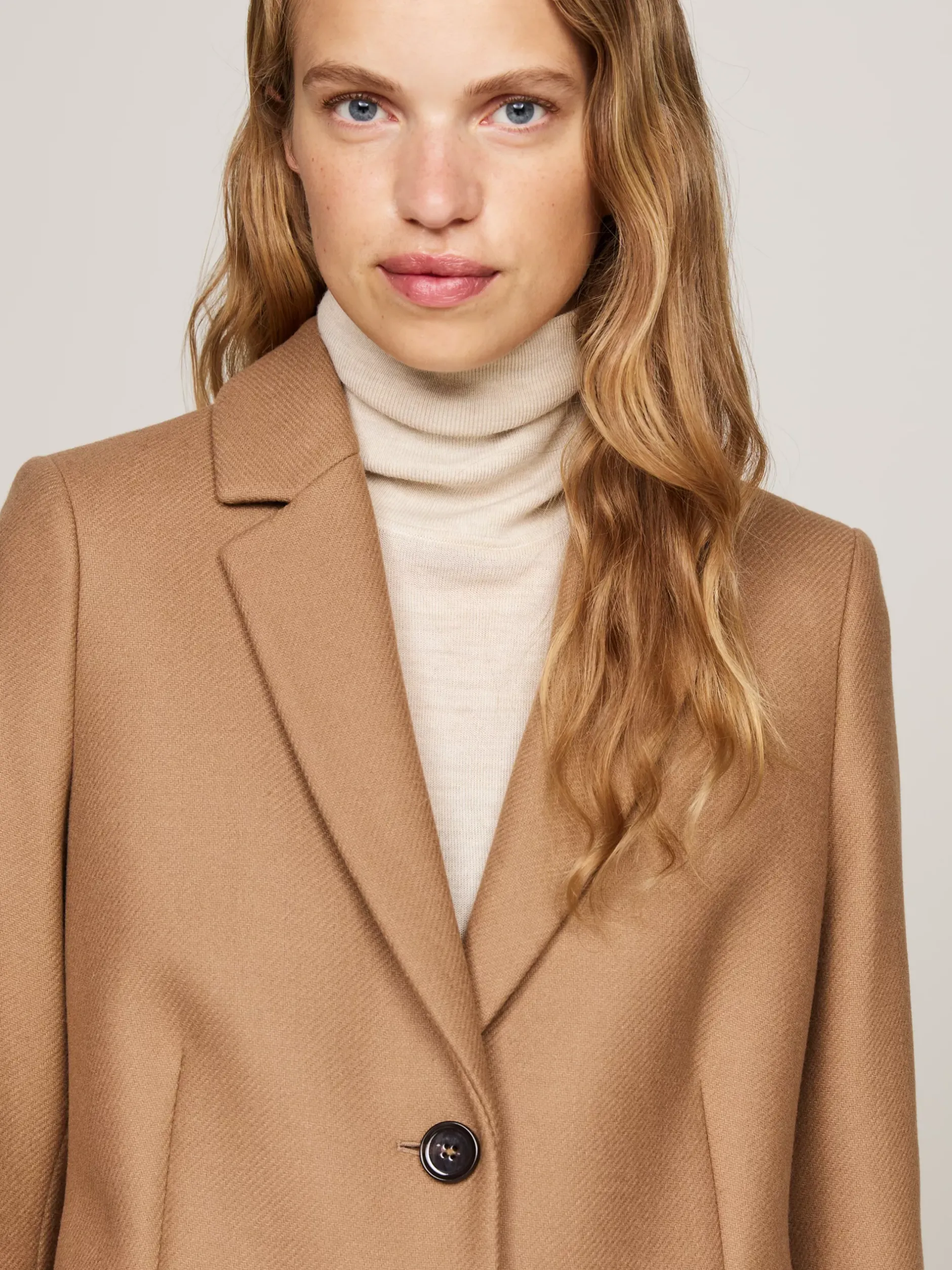 Kurtki & Płaszcze|Wełniane Płaszcze*Tommy Hilfiger Jednorzędowy Płaszcz Z Dodatkiem Kaszmiru LIGHT SEPIA BROWN