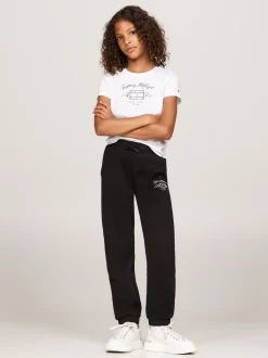 Spodnie, Szorty I Spódnice*Tommy Hilfiger Joggery Z Fakturą I Nadrukiem Z Logo BLACK