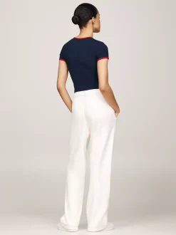 Spodnie*Tommy Hilfiger Joggery Z Ozdobnym Stębnowaniem I Naszywką ANCIENT WHITE