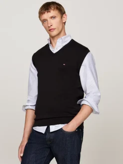 Dzianina*Tommy Hilfiger Kamizelka Z Dekoltem W Szpic I Flagą BLACK