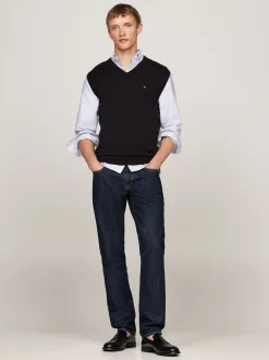 Dzianina*Tommy Hilfiger Kamizelka Z Dekoltem W Szpic I Flagą BLACK