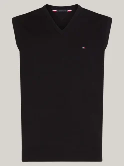 Dzianina*Tommy Hilfiger Kamizelka Z Dekoltem W Szpic I Flagą BLACK