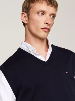 Dzianina*Tommy Hilfiger Kamizelka Z Dekoltem W Szpic I Flagą DESERT SKY