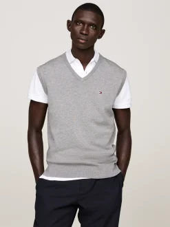 Dzianina*Tommy Hilfiger Kamizelka Z Dekoltem W Szpic I Flagą MEDIUM GREY HEATHER