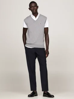 Dzianina*Tommy Hilfiger Kamizelka Z Dekoltem W Szpic I Flagą MEDIUM GREY HEATHER