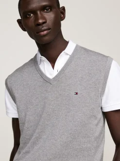 Dzianina*Tommy Hilfiger Kamizelka Z Dekoltem W Szpic I Flagą MEDIUM GREY HEATHER