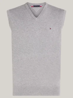 Dzianina*Tommy Hilfiger Kamizelka Z Dekoltem W Szpic I Flagą MEDIUM GREY HEATHER