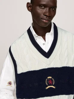 Dzianina*Tommy Hilfiger Kamizelka Ze Splotem Warkoczowym I Emblematem IVORY