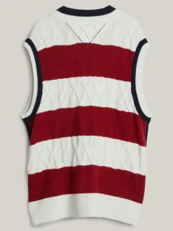Dzianina*Tommy Hilfiger Kamizelka Ze Splotem Warkoczowym I Emblematem IVORY
