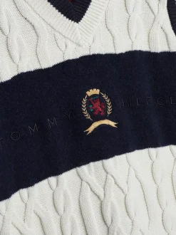 Dzianina*Tommy Hilfiger Kamizelka Ze Splotem Warkoczowym I Emblematem IVORY