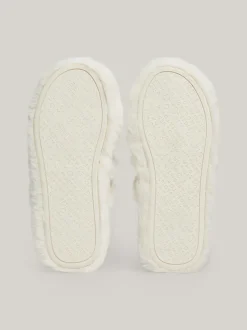 Płaskie Buty*Tommy Hilfiger Kapcie Ze Sztucznego Futerka Z Logo ANCIENT WHITE