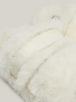 Płaskie Buty*Tommy Hilfiger Kapcie Ze Sztucznego Futerka Z Logo ANCIENT WHITE