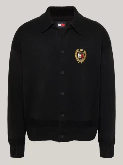Swetry|Dzianina*Tommy Hilfiger Kardigan O Pudełkowym Kroju Z Domieszką Wełny BLACK