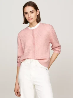 Swetry Z Okrągłym Dekoltem|Kardigany*Tommy Hilfiger Kardigan O Splocie Warkoczowym DELICATE PINK HEATHER