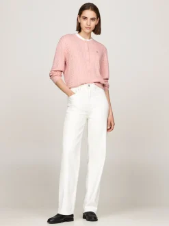 Swetry Z Okrągłym Dekoltem|Kardigany*Tommy Hilfiger Kardigan O Splocie Warkoczowym DELICATE PINK HEATHER