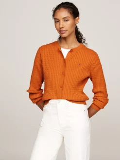 Swetry Z Okrągłym Dekoltem|Kardigany*Tommy Hilfiger Kardigan O Splocie Warkoczowym AUTUMN ORANGE