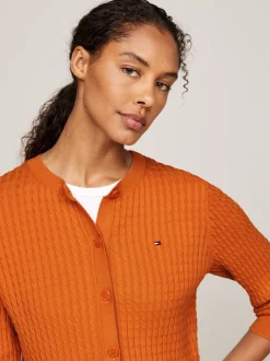 Swetry Z Okrągłym Dekoltem|Kardigany*Tommy Hilfiger Kardigan O Splocie Warkoczowym AUTUMN ORANGE