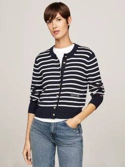 Swetry Z Okrągłym Dekoltem|Kardigany*Tommy Hilfiger Kardigan O Wąskim Kroju W Paski BRETON STP IVORY PETAL/DSRT SKY