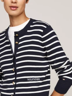 Swetry Z Okrągłym Dekoltem|Kardigany*Tommy Hilfiger Kardigan O Wąskim Kroju W Paski BRETON STP IVORY PETAL/DSRT SKY