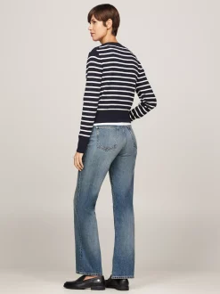 Swetry Z Okrągłym Dekoltem|Kardigany*Tommy Hilfiger Kardigan O Wąskim Kroju W Paski BRETON STP IVORY PETAL/DSRT SKY