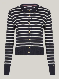 Swetry Z Okrągłym Dekoltem|Kardigany*Tommy Hilfiger Kardigan O Wąskim Kroju W Paski BRETON STP IVORY PETAL/DSRT SKY