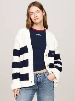 Kardigany|Dzianina*Tommy Hilfiger Kardigan Oversize Z Domieszką Wełny Z Logo ANCIENT WHITE