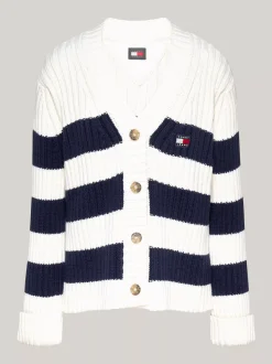 Kardigany|Dzianina*Tommy Hilfiger Kardigan Oversize Z Domieszką Wełny Z Logo ANCIENT WHITE