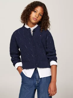 Dzianina*Tommy Hilfiger Kardigan Z Ażurowej Dzianiny DESERT SKY
