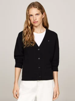 Swetry|Dzianina*Tommy Hilfiger Kardigan Z Czystej Bawełny Z Dekoltem W Szpic BLACK