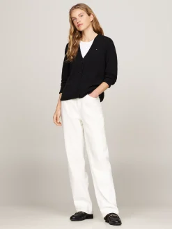 Swetry|Dzianina*Tommy Hilfiger Kardigan Z Czystej Bawełny Z Dekoltem W Szpic BLACK
