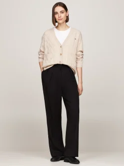 Swetry|Dzianina*Tommy Hilfiger Kardigan Z Czystej Wełny Z Dekoltem W Szpic CLASSIC BEIGE HEATHER