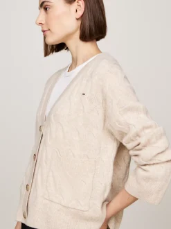Swetry|Dzianina*Tommy Hilfiger Kardigan Z Czystej Wełny Z Dekoltem W Szpic CLASSIC BEIGE HEATHER