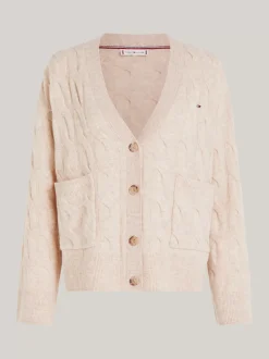 Swetry|Dzianina*Tommy Hilfiger Kardigan Z Czystej Wełny Z Dekoltem W Szpic CLASSIC BEIGE HEATHER