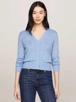 Kardigany|Dzianina*Tommy Hilfiger Kardigan Z Dekoltem W Szpic Z Wełny Z Merynosa VESSEL BLUE